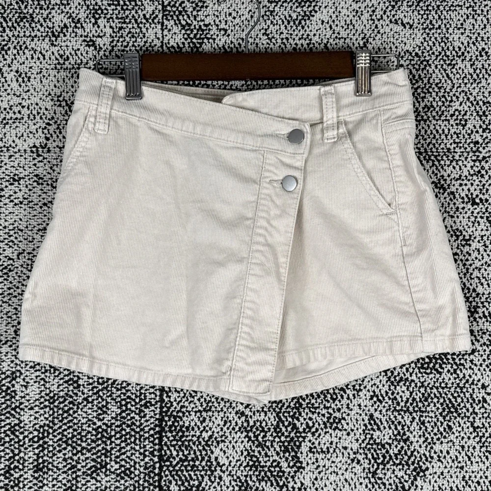 Altar'd State Flannel Mini Skort Womens‎ XS Beige Side Button Preppy School